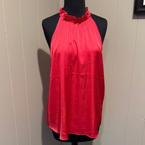 B36 White House Black Market Women’s Plus 14 Pink Satin Ruffle Halter Camisole